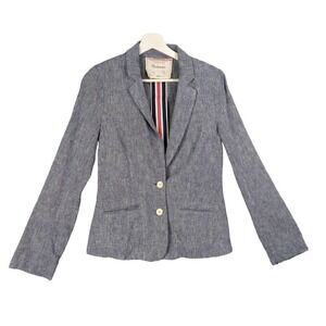 Cartonnier Anthropolgie Womens Linen Cotton Blazer Blue Lightweight Jacket 0